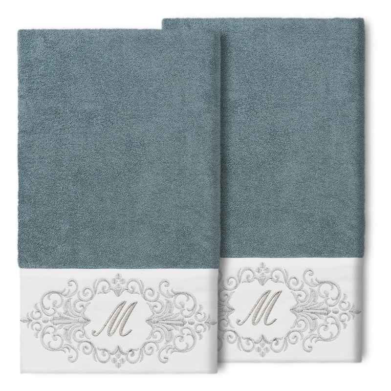 Authentic Hotel and Spa 100% Turkish Cotton Monica 2PC Embellished Bath Towel Set - M - Teal