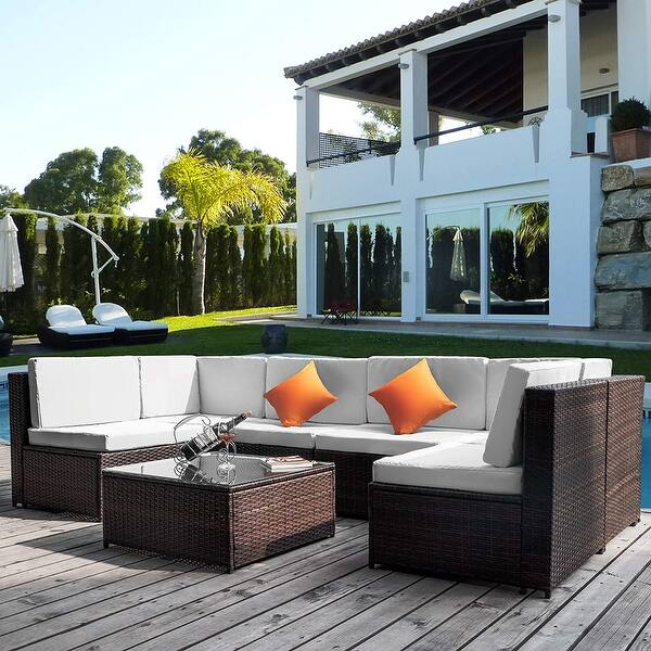 Shop Merax 7 Piece Outdoor Patio Rattan Sectional Sofa Set Overstock 31109446