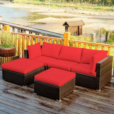 Costway 5PCS Patio Rattan Furniture Set Sectional Conversation Set - 5-Piece Sets
