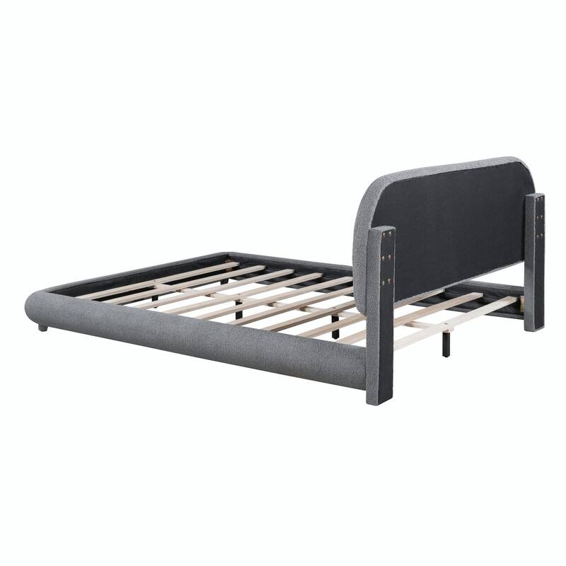 Teddy Fleece Upholstered Platform Bed with Stylish Curve-shaped Design