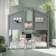 preview thumbnail 2 of 14, Twin Over Twin House Bunk Bed With Ladder and Guardrail, Gray