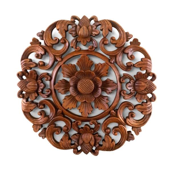 Wooden Hand Carved Floral Devil's Ivy Leaves Wall Art Relief Panel