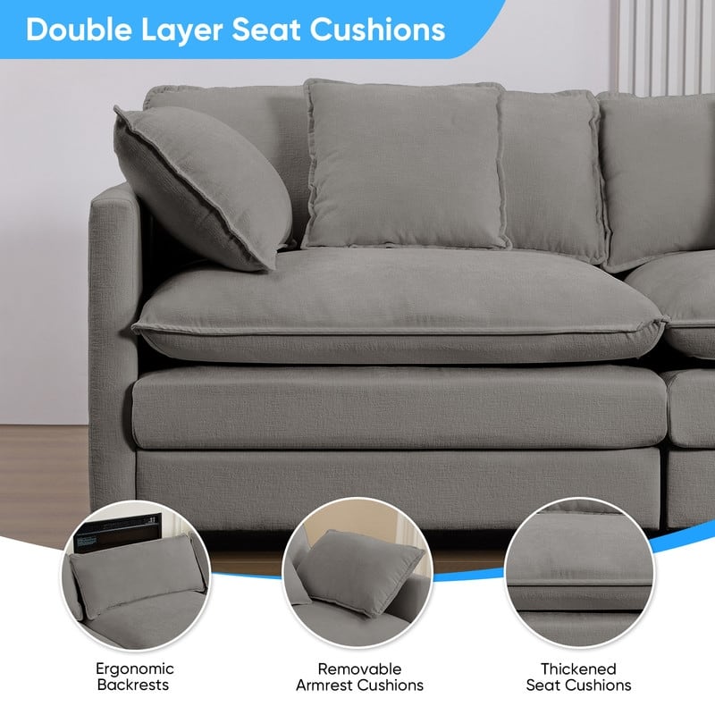 Mixoy 113''L-Shaped Modular Sectional Sofa,Modern Chenille 4-Seater Cloud Couch with Ottoman and Thickened Cushion