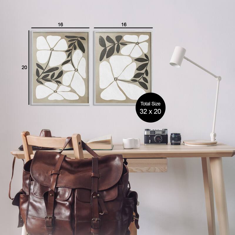 Stupell Neutral Bohemian Flowers Framed Giclee Art Design By Victoria Barnes (Set of 2)