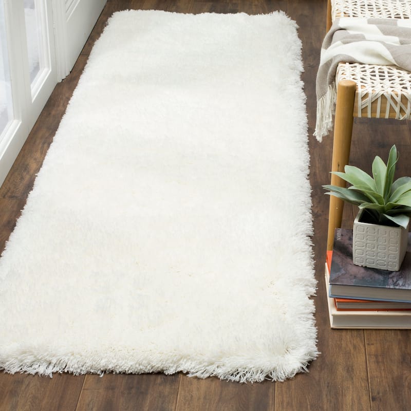SAFAVIEH Polar Shag Alabama Glam Solid 3-inch Extra Thick - 2' 3" x 16' - White - Runner