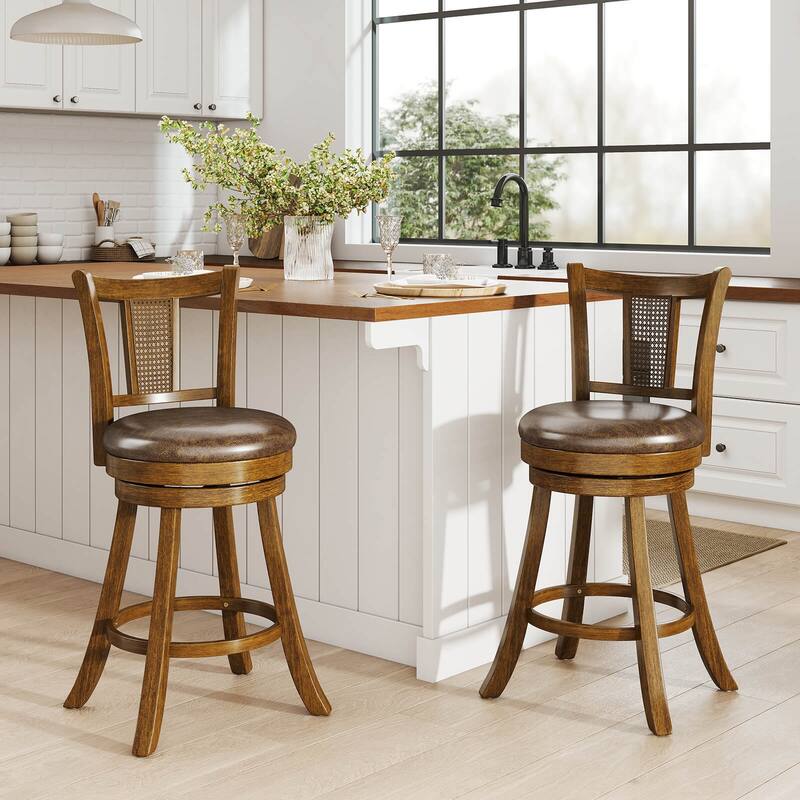 Costway Set of 2/4 Bar Stools 25"/30" Swivel Bar Chairs with PE Rattan - See Details