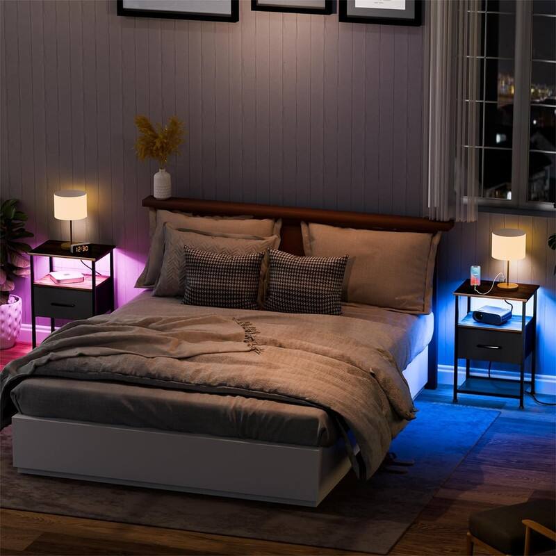 Nightstands Set of 2 with Charging Station and Drawer