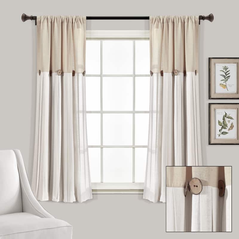 Lush Decor Linen Button Single Panel Window Curtain