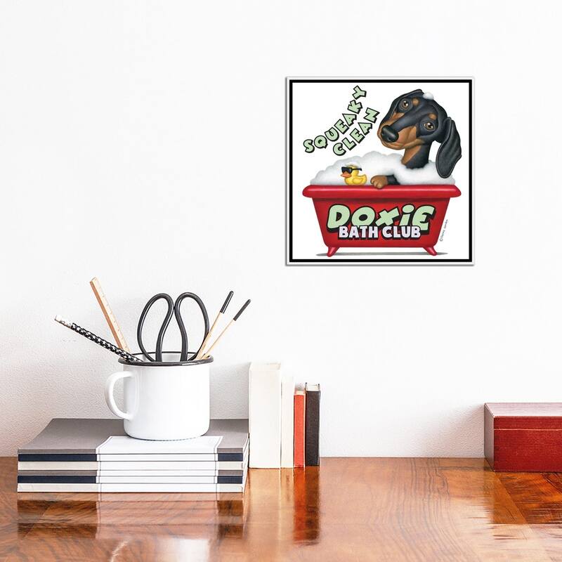 iCanvas "Black Dachshund Squeaky Clean" by Danny Gordon Framed Canvas Print