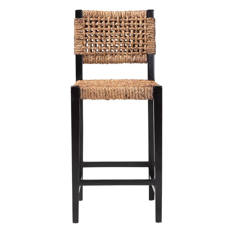 Alise Handwoven Seagrass Bar Stool with Mahogany Wood Frame - Bar-Height Chair for Kitchen or Home Bar, Earthy Brown