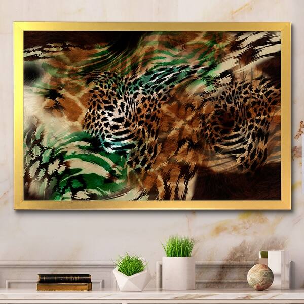 slide 2 of 8, Designart 'Leopard And Tiger VII' Modern Framed Wall Decor 12 In. Wide x 8 In. High - Gold