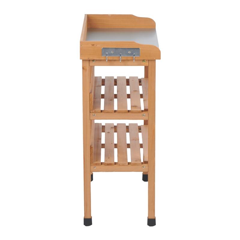 3 Layers Outdoor Work Potting Table, Solid Wood Workstation for Garage