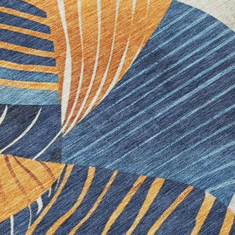 Machine Washable Indoor/Outdoor Coastal Palm Leave Chantille Rug