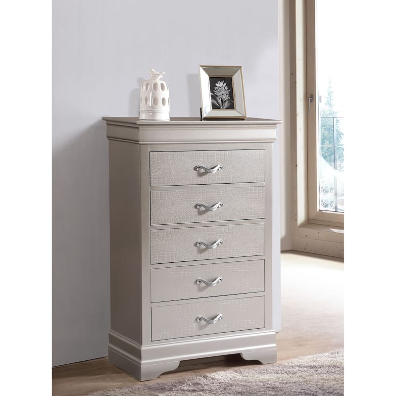 Lorana 5-drawer Chest - Silver Champagne