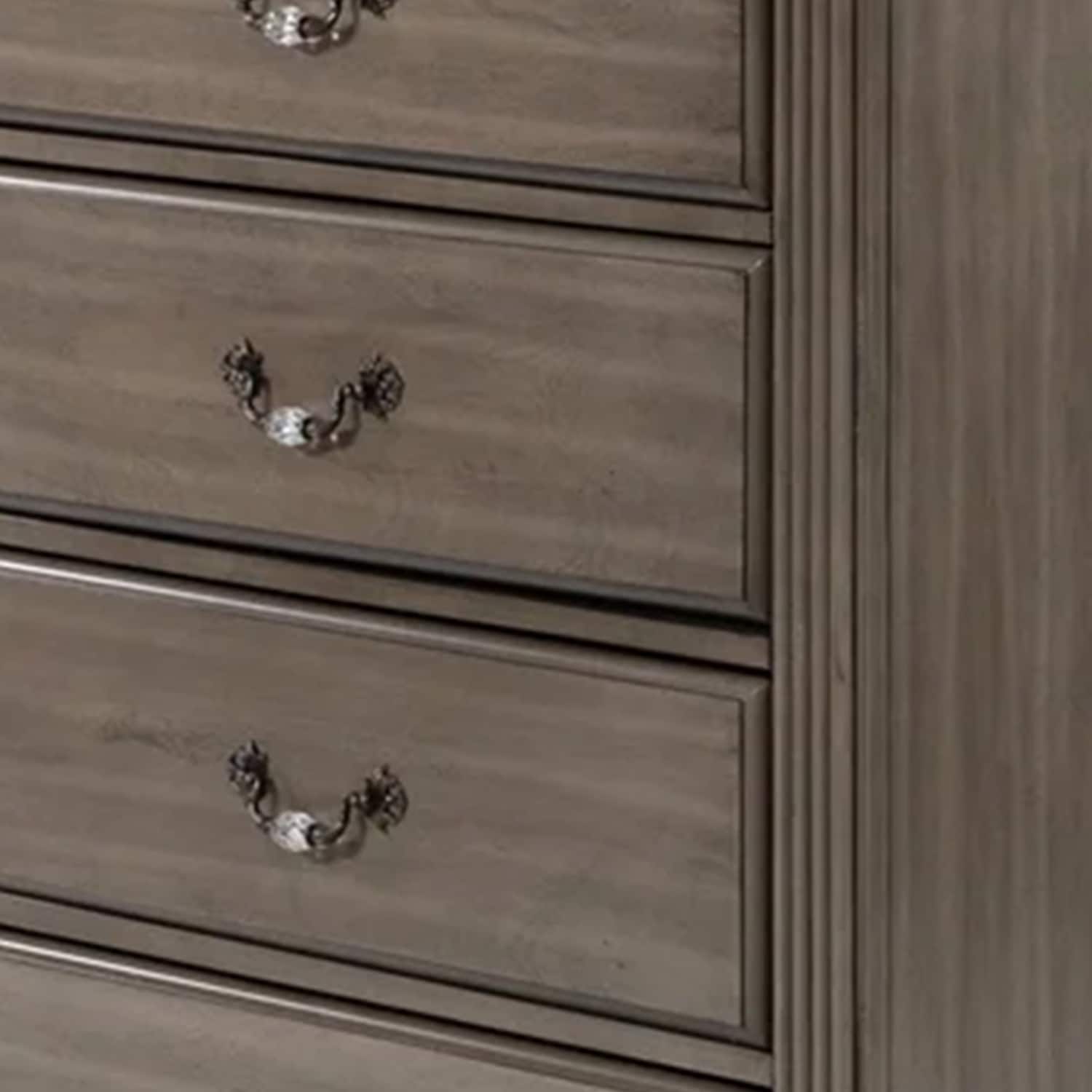 grey dresser brass hardware Recus Tall Chest, 6 Drawers w Handles, Gray Solid Wood Drawer chest