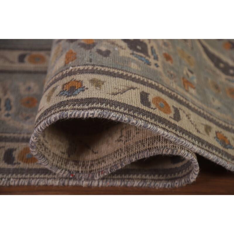 Hand Knotted Oriental 100% Wool Carpet Traditional Medallion Greys & Charcoal Tabriz Area Rug - 9' 7'' X 6' 8''