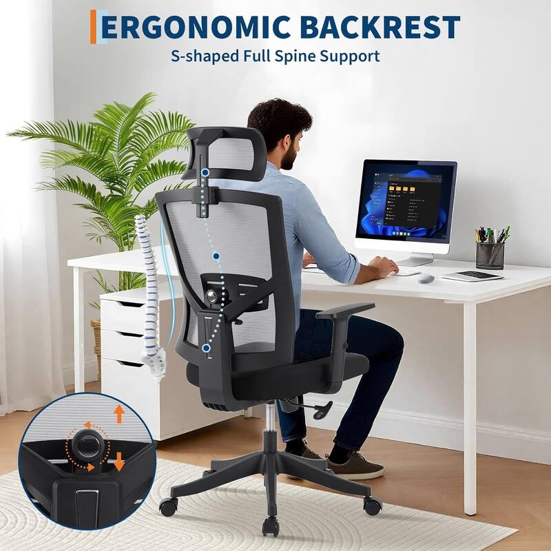 High Back Ergonomic Home Office Chair with Adjustable Lumbar Support and Headrest