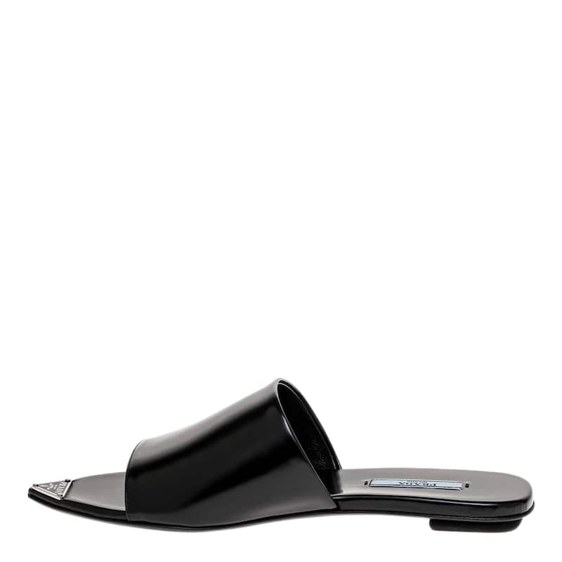 Prada Logo Plaque Brushed Leather Sandals