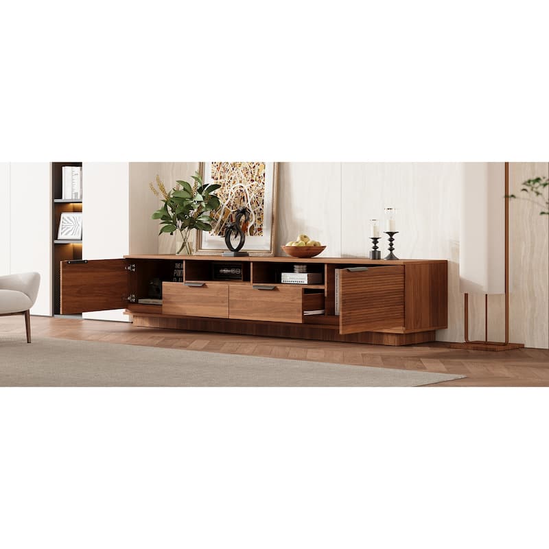 Roomfitters 78 Inch Modern TV Stand for TVs up to 85 Inch, Media Console with Deep Storage Drawer & Soft-Closing Hinges, Walnut