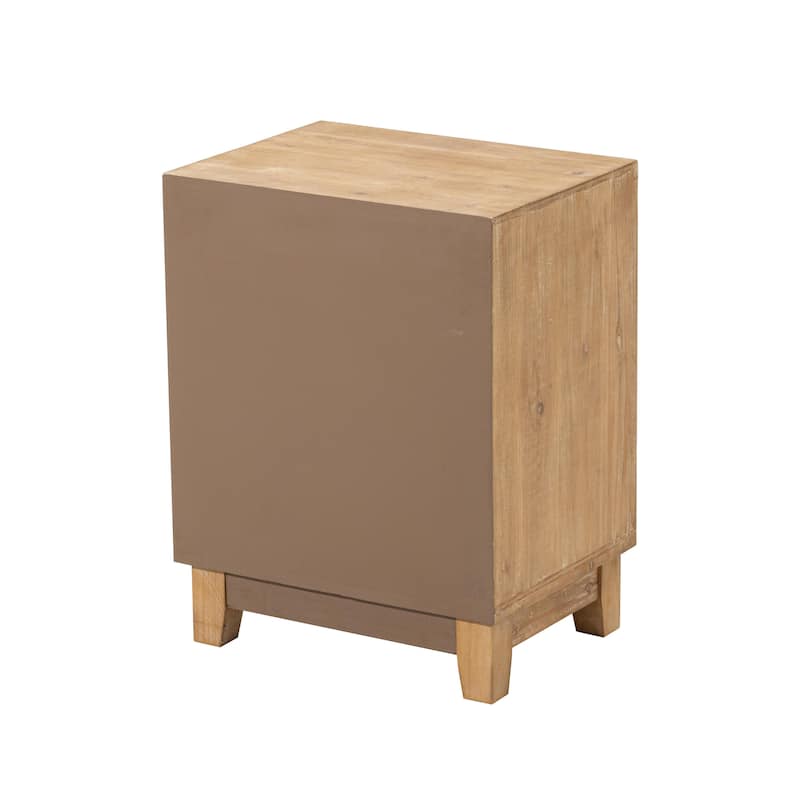 COZAYH 3-Drawer Farmhouse Dresser with Handicraft Wood Ring Motif, Rustic Nightstand Wooden Finish, Boho, Natural Wood