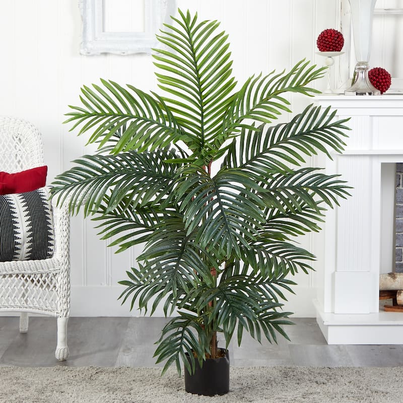 Artificial Bamboo Palm Tree 4ft - Realistic Green Tropical Indoor Plant Decor - 4ft.