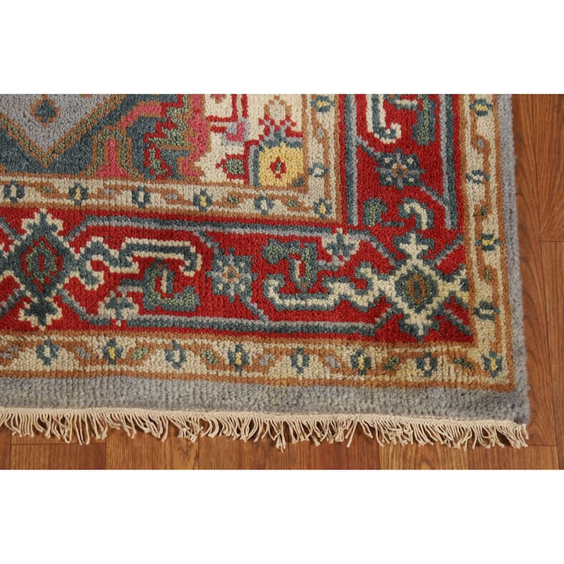 Hand Knotted Oriental 100% Wool Carpet Traditional Medallion Greys & Charcoal Heriz (serapi) Area Rug - 4' 10'' X 3' 0''