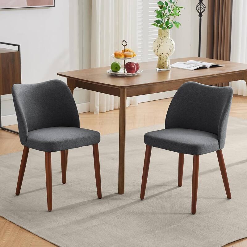 Set of 2 Upholstered Fabric Linen Dining Chairs for Dining Room Living Room Kitchen - Grey
