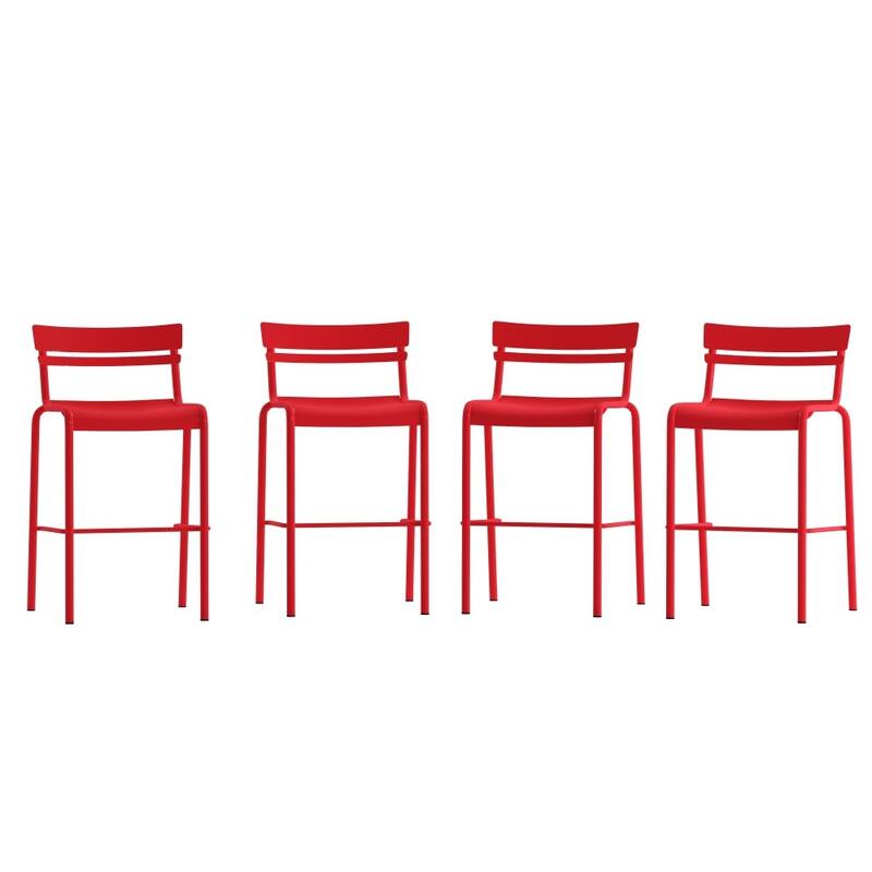 4PK Modern Commercial Grade 2 Slat Indoor/Outdoor Steel Bar Stool
