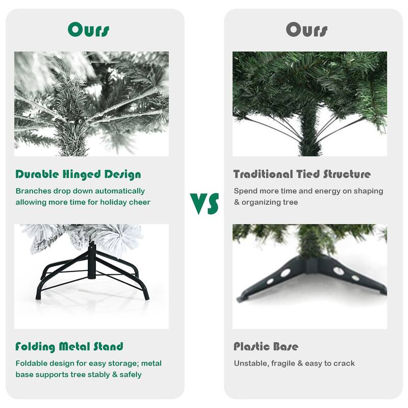 Costway 5ft/6ft/7ft Snow Flocked Hinged Artificial Slim Christmas Tree