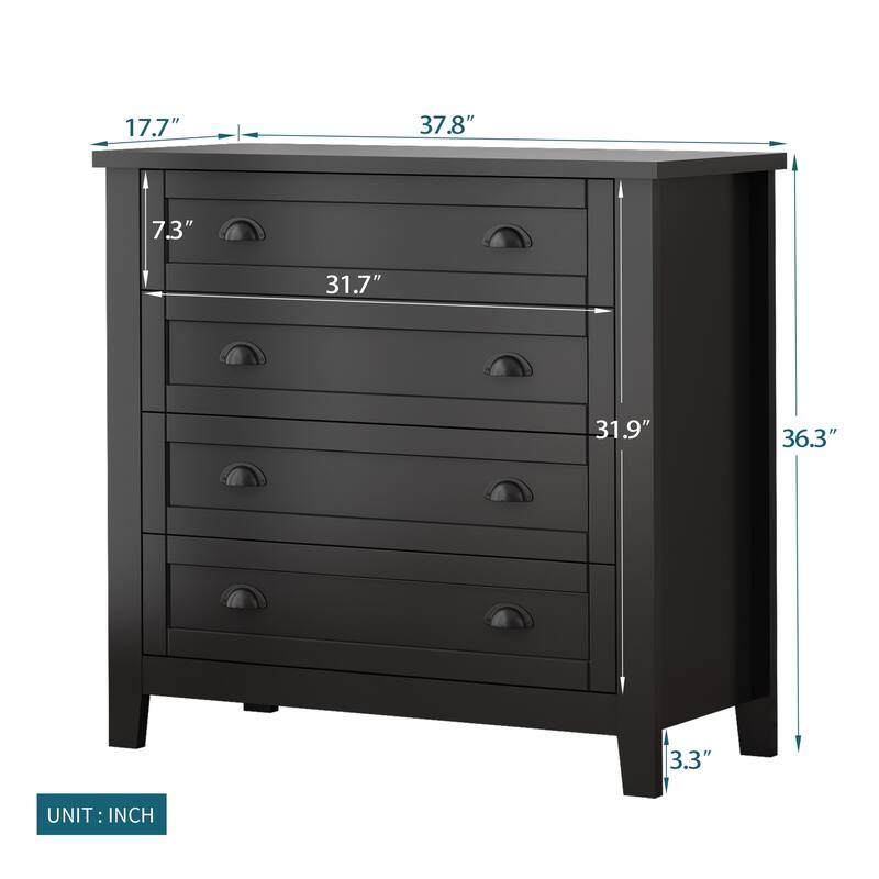 Modern Black Storage Solid Wood Retro Shell Handle Side Cabinet