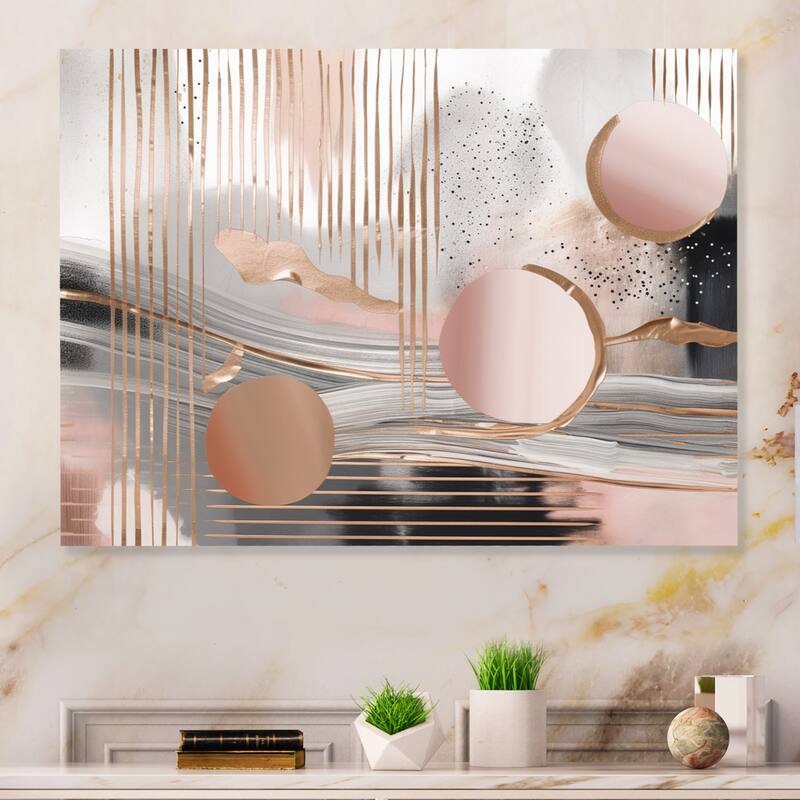 Designart "Pink Rosegold Circle Chaos IV" Modern Shapes Transitional Metal Wall Art