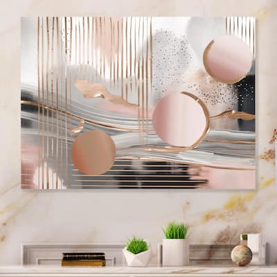Designart "Pink Rosegold Circle Chaos IV" Modern Shapes Transitional Metal Wall Art