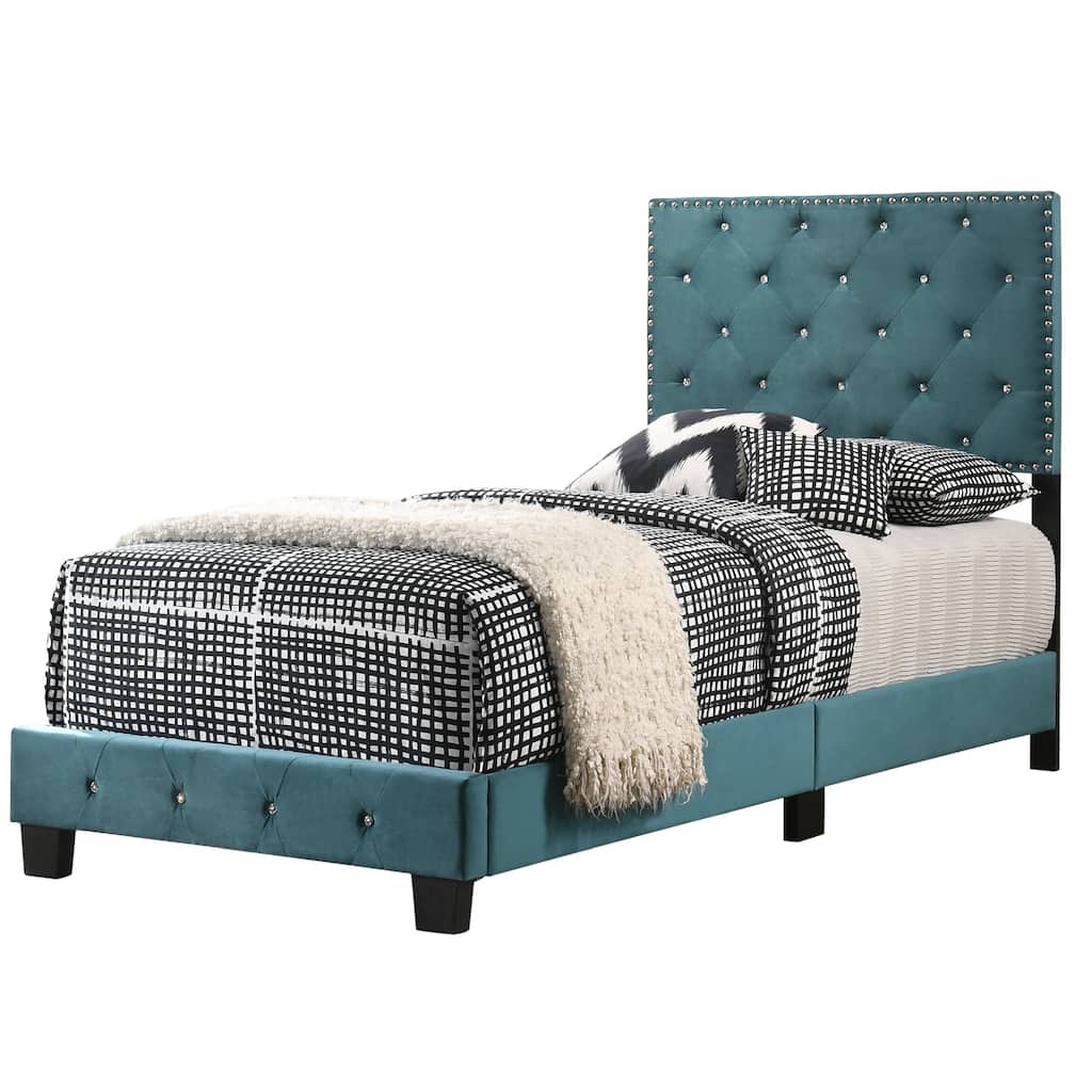 Velvet Upholstered Twin Tufted Panel Bed - 77" - Green