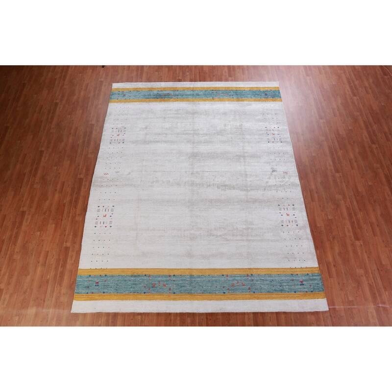 Hand Knotted Oriental 100% Wool Carpet Tribal Stripe Greys & Charcoal Gabbeh Area Rug - 12' 0'' X 9' 2''