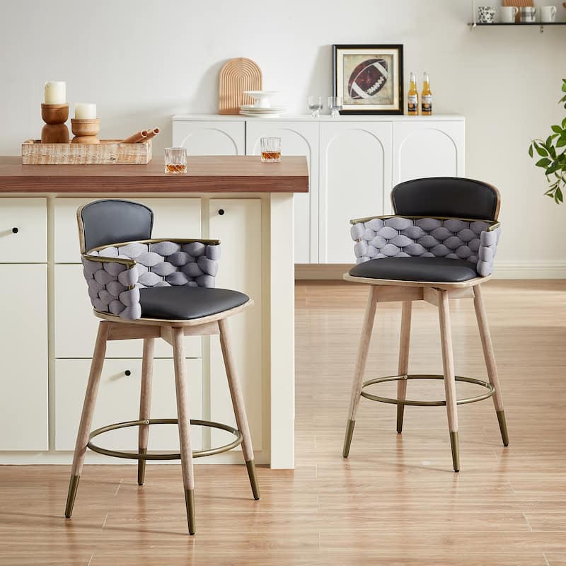 Art Leon Retro Woven and Wood Counter Height Barstool