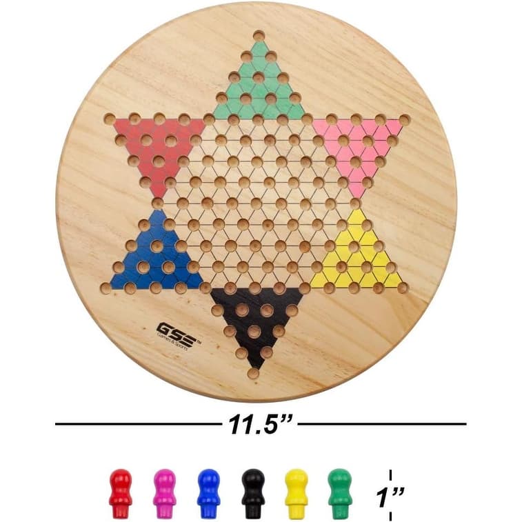 GSE™ 11.5" Wood 2-in-1 Chinese Checkers and Gobang Board Game with Wooden Pegs and Stones