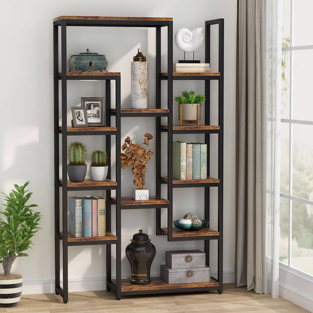 6-Tier Bookshelf 70.9 inch Tall Bookcase, Rustic Brown