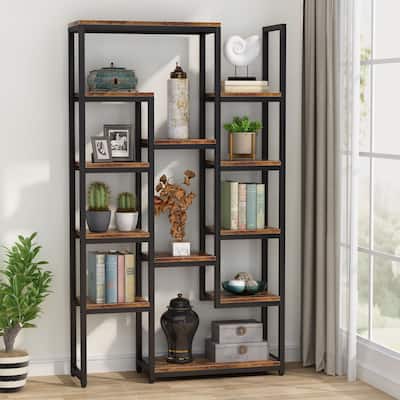 6-Tier Bookshelf 70.9 inch Tall Bookcase, Rustic Brown