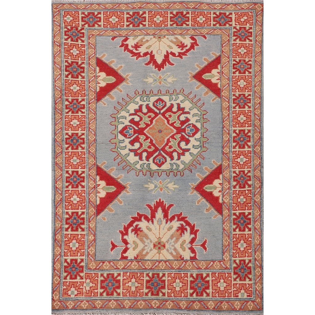 Blue Kazak Accent Rug Handmade Wool Carpet - 3'3"x 4'10"