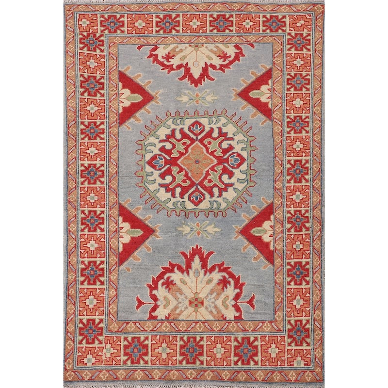 Blue Kazak Accent Rug Handmade Wool Carpet - 3'3"x 4'10"