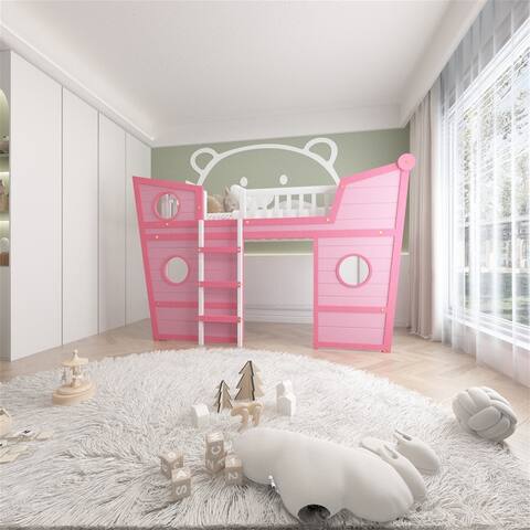 Full Size Boat Shape Loft Bed with Ladder