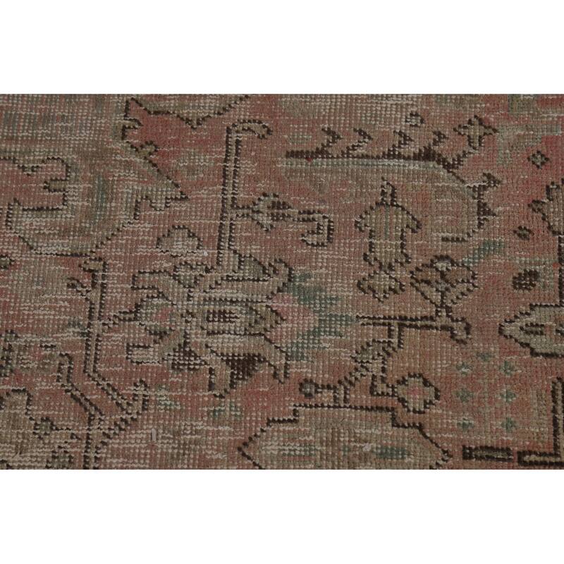 Pink Geometric Tabriz Persian Vintage Rug Hand-Knotted Wool Carpet - 6'8" x 9'2"