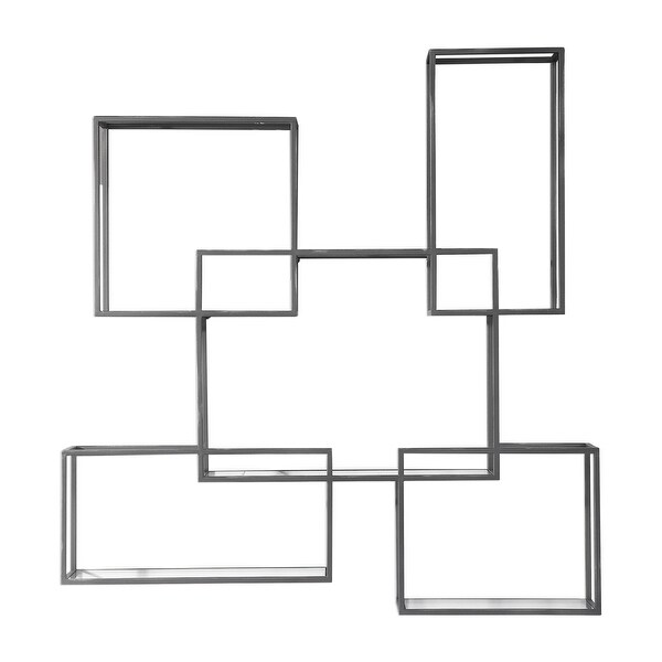 51” Silver Open Framed Geometric Hanging Metal Wall Shelf - N/A