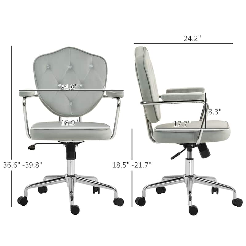 Cute Home Office Chair, Computer Desk Chair with Button Tufted Teddy Bear Fleece, Swivel Vanity Chair
