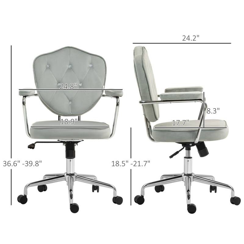Cute Velvet Office Chair with Button Tufted Back, Swivel Vanity Chair, and Adjustable Height for Home or Desk Use