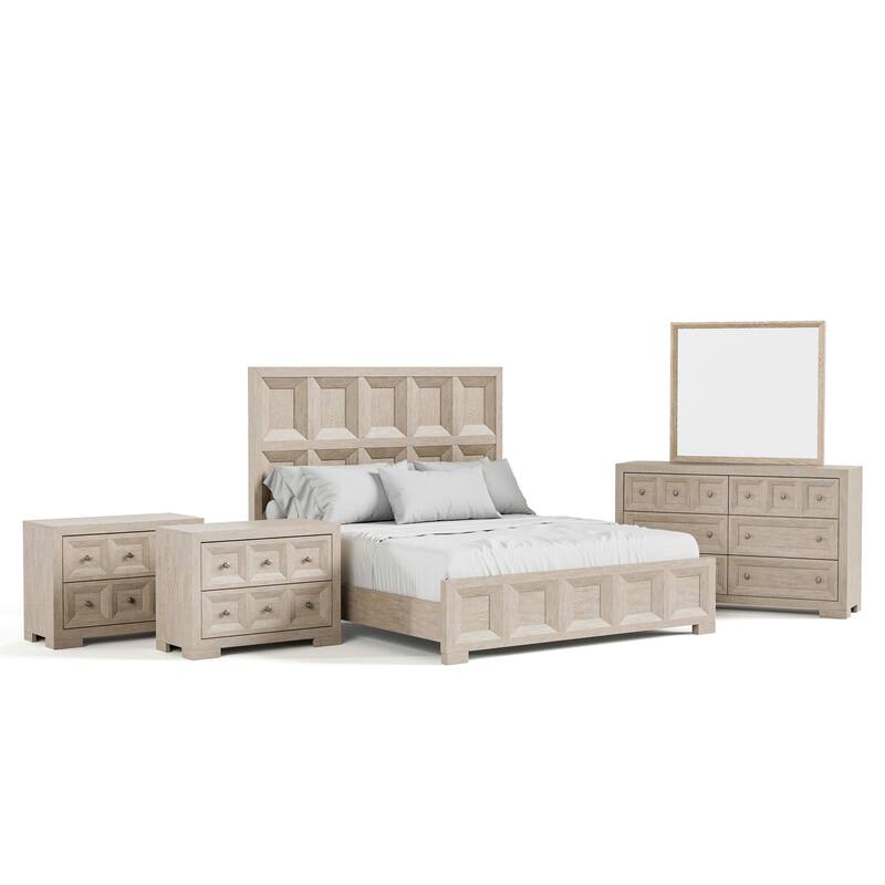 Furniture of America Durem Modern Classic 5-Piece Solid Wood Panel Bedroom Set with 2-Drawer Oversized Nightstand