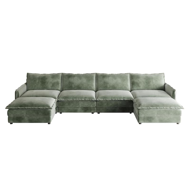 142" Corduroy 4-Seater Cloud Sectional Sofa with 2 Ottomans
