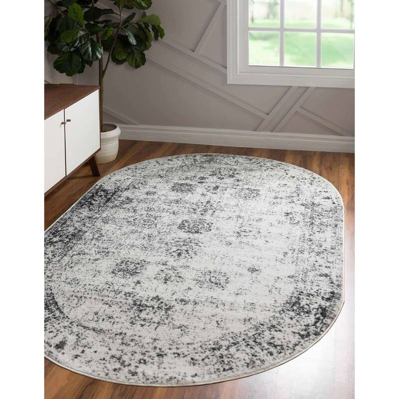 Transitional Fredo Collection Area Rug - 8'x10' Oval - Gray