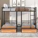preview thumbnail 20 of 28, Full over Twin & Twin Bunk Bed, Metal Triple Bunk Bed with Drawers and Guardrails
