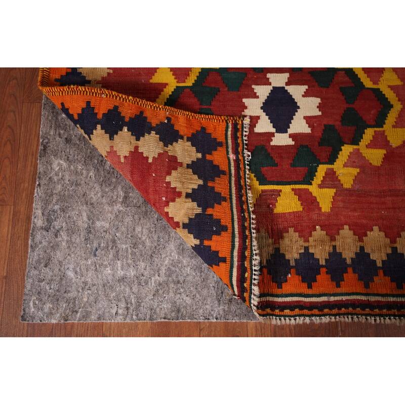 Kilim Qashqai Persian Vintage Area Rug Hand-Woven Orange Wool Carpet - 4'11"x 6'8"